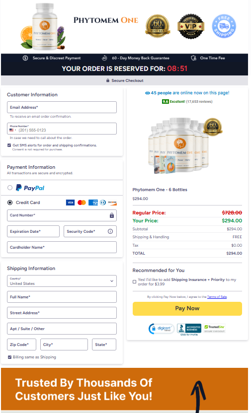 Phythoemem One checkout page